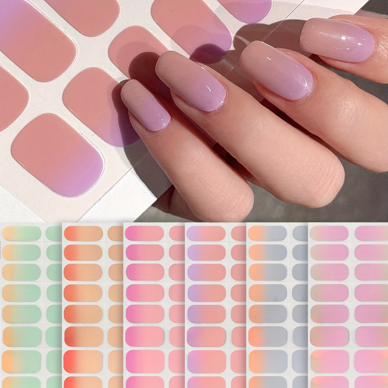 

Nail Stickers Pure Color Uv Light Gel Polish Japanese And Korean Semi-cured Nail Stickers 6 Sets Plus 3 Rubbing Strips