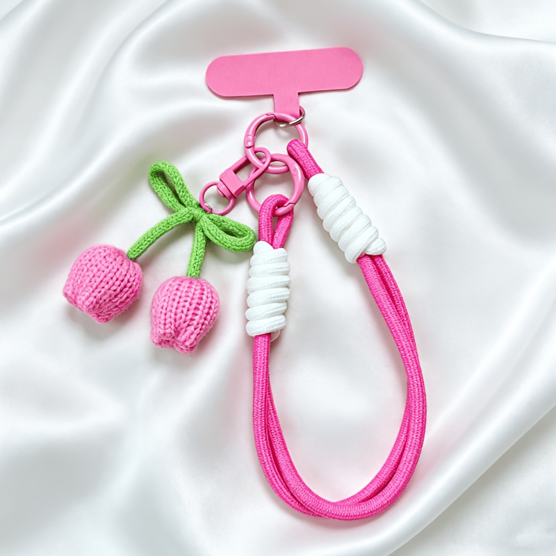 TEMU 1pc Tulip Knitted Phone Lanyard Wrist Strap, Phone Bracelet With Hand-crocheted Tulip Charm, Phone Accessory Strap, Creative Anti-loss Anti-drop
