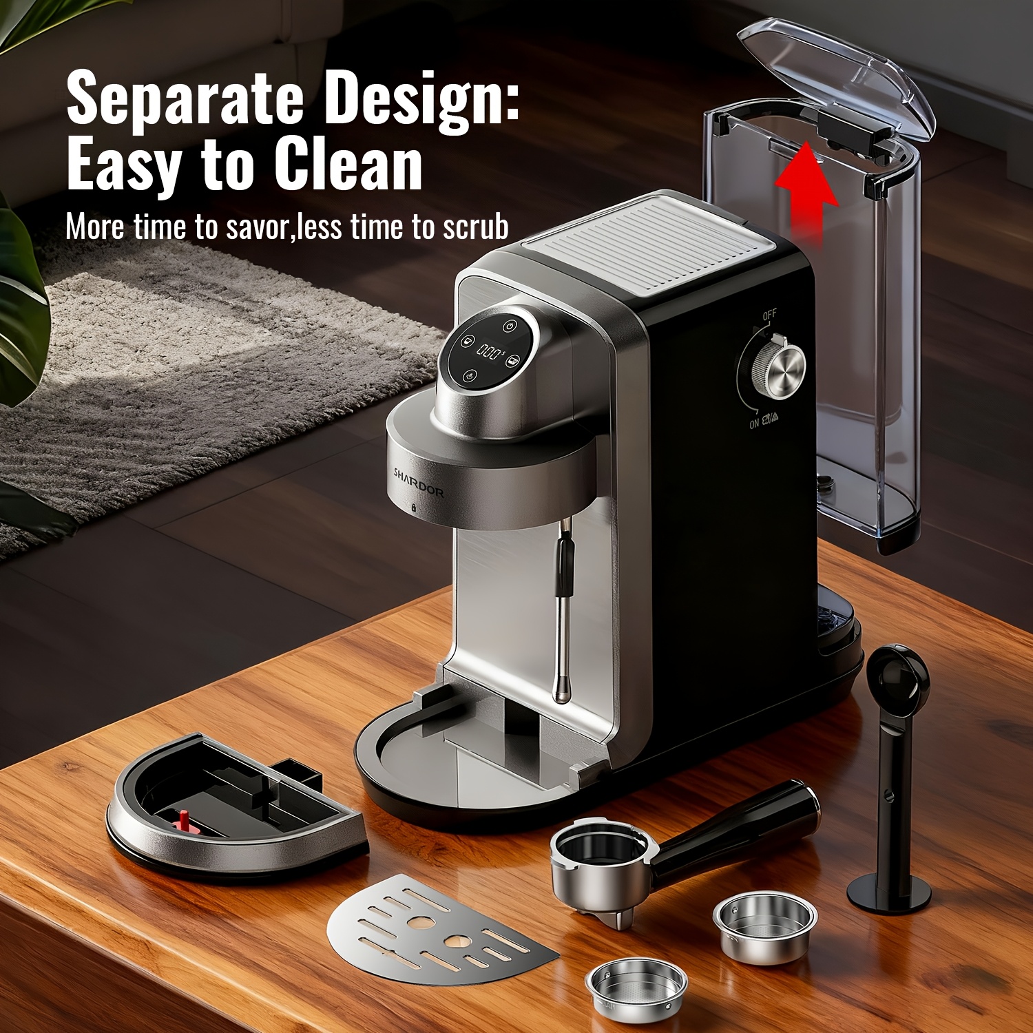 Espresso Coffee Maker - Automatic Espresso Coffee Machine with Milk Frother, 20 Bar Pressure, 1 & 2 Shot Options, Milk Frother, Kaffeemaschine for Lattes, Cappuccinos & Macchiatos, Fast Heating, Easy to Use for Rich, Creamy Coffee, Kitchen Appliances