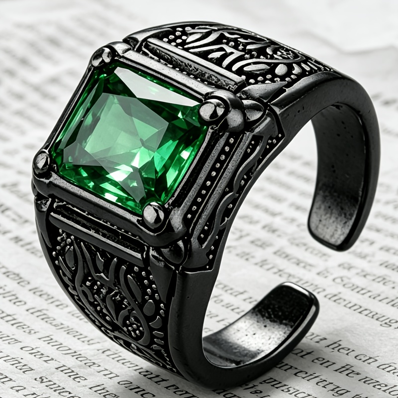 TEMU Vintage Style Carved Pattern Gun Black Ring, Adjustable Size For Couples, Fashionable Business Men's Ring, Women's Ring, Suitable For Daily,
