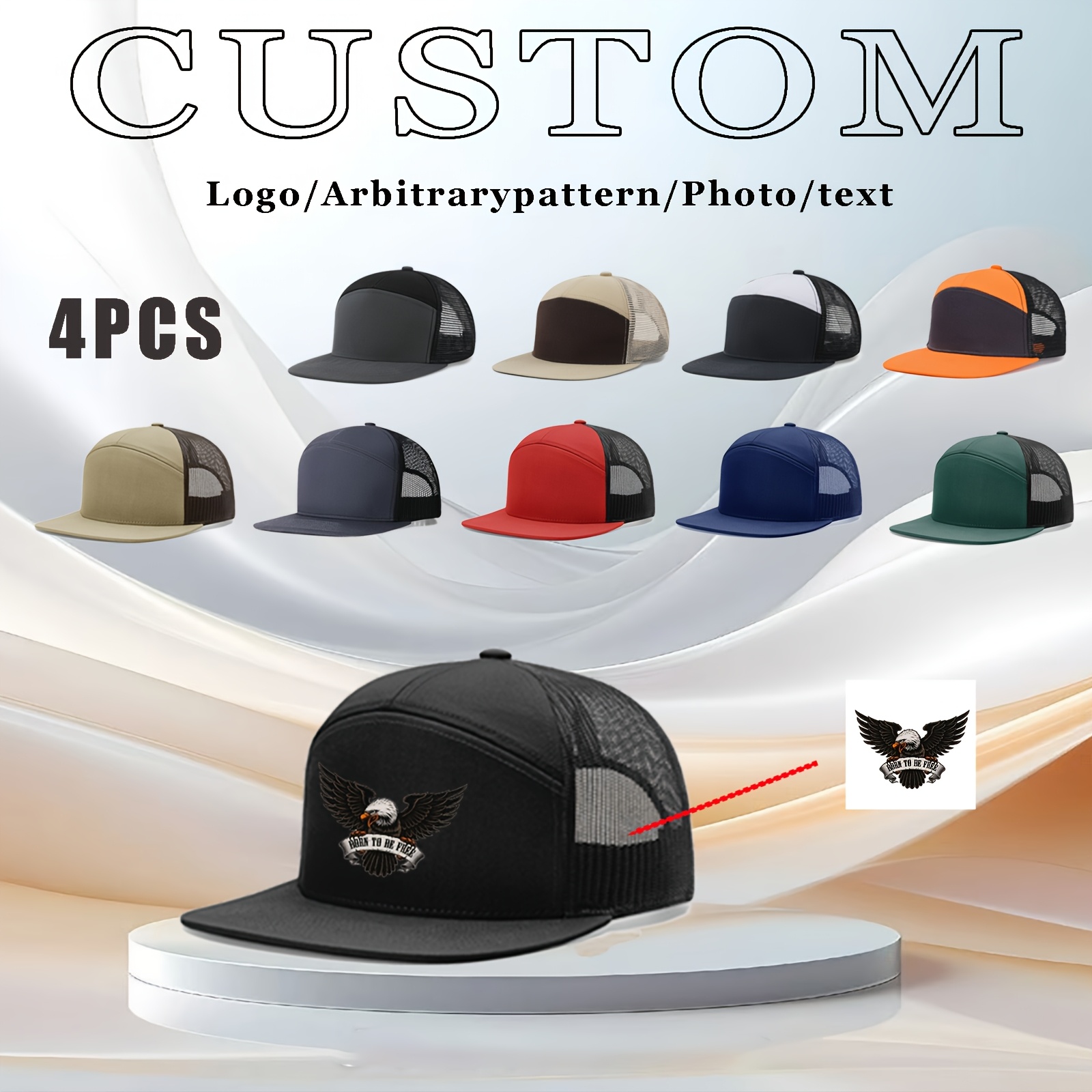 TEMU 4 casquettes de avec logo personnalisé, casquettes lavables, casquettes de baseball, casquettes en , casquettes de papa, logos d'équipe imprimés