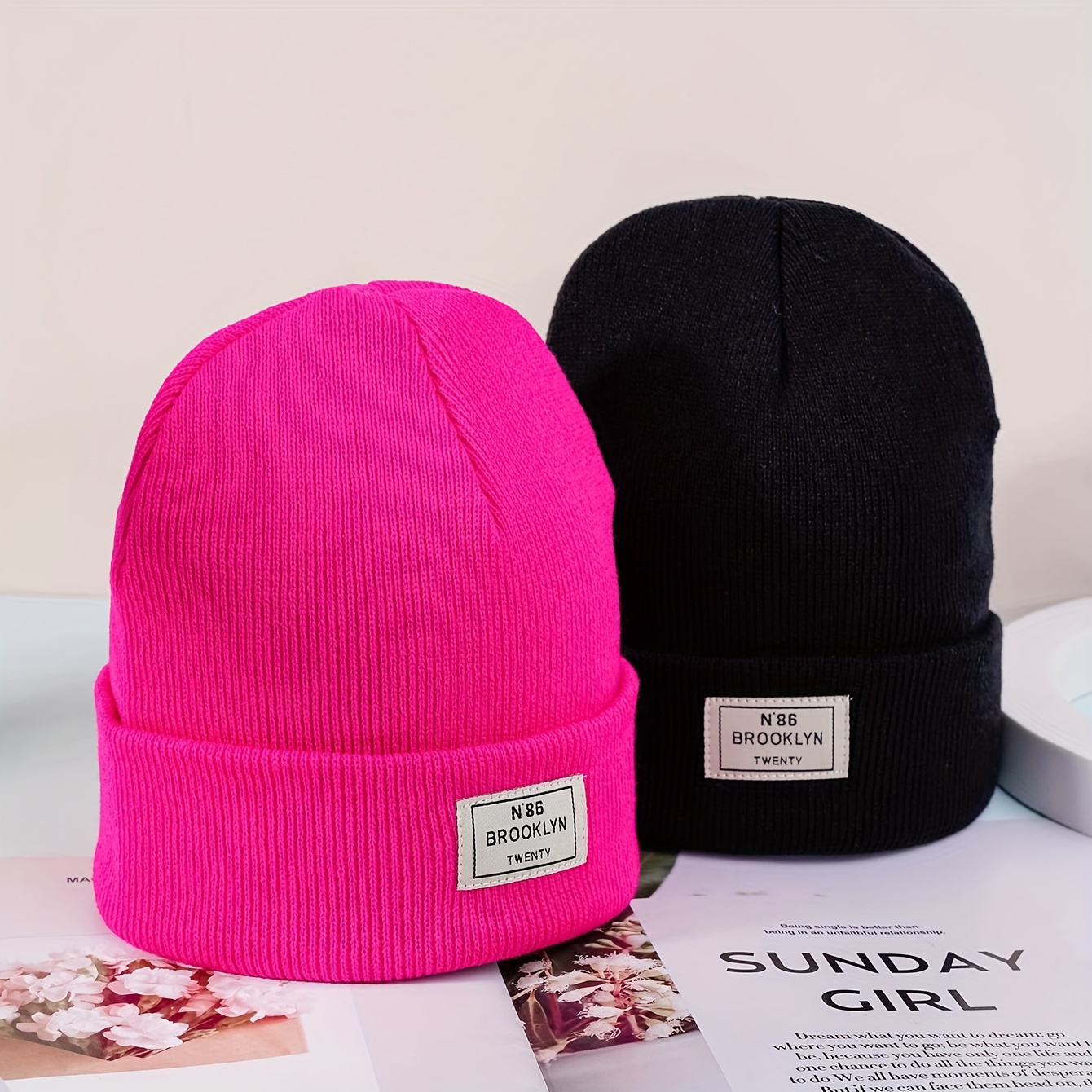 2pcs Bonnet Adulte 86 Label - Léger, Respirant et Extensible, Chapeau d'Hiver Unisexe Chaud pour Hommes & Femmes, Style Y2K Décontracté & Formel