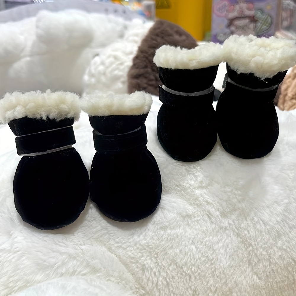 Image of Pet Dog Shoes Winter Candy Color Plus Velvet Thickened Warm Non-slip Shoes Inside Dog Shoes Pet Shoe Covers Rain Shoes