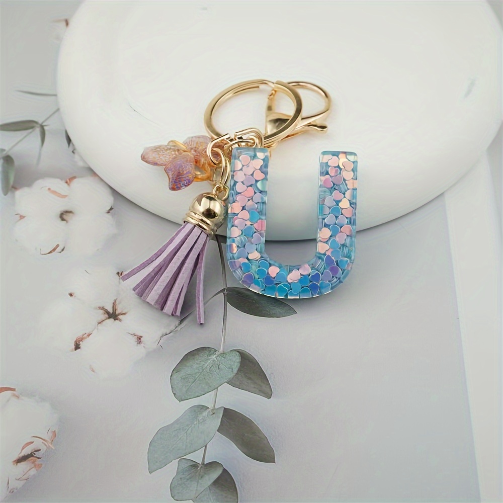 キーホルダーバッグを飾る【Rose Frantz】Three Chain Keyring women's a z 26 letter keychain tassel design resin - Temu