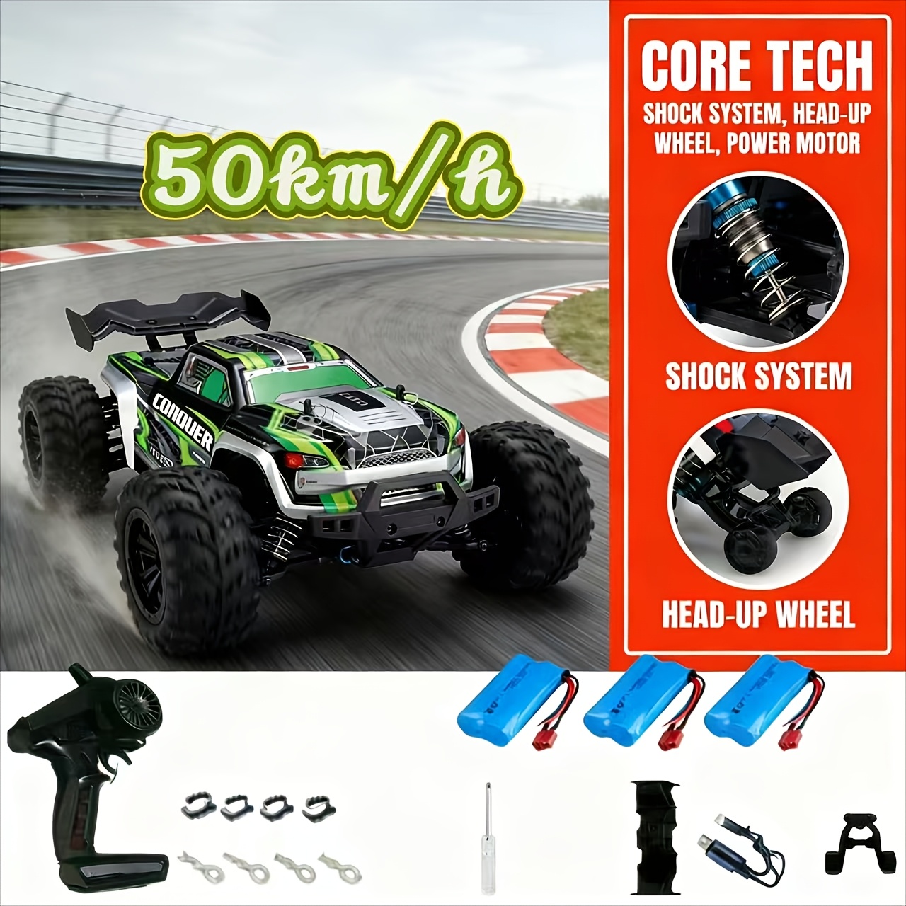 TEMU 1:16 Scale Model 16102 50 Km/ Speed Brand New Carbon Brush Click Remote -road Car Equipped With 3 Batteries Gift Gift For Boys