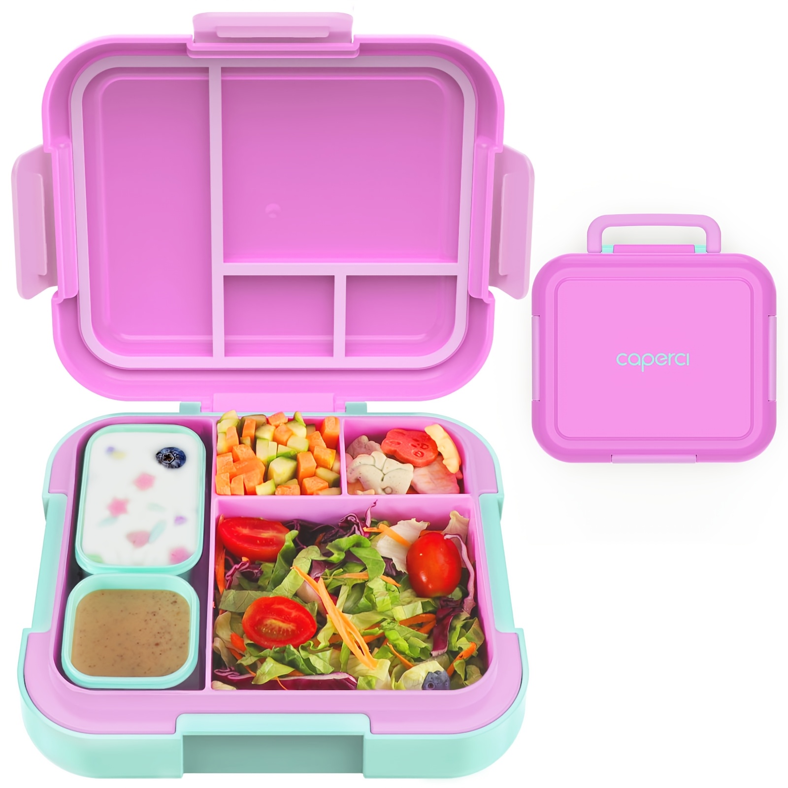 

Caperci Bento Box - Large 4.8 Cups Lunch Box With 2 Modular Containers - 4 Compartments, Leak-proof, Portable Handle, Microwave/dishwasher Safe, Bpa-free