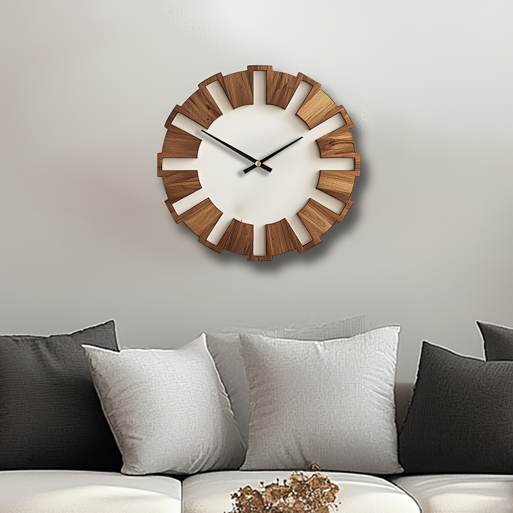 Decorative Wooden Round Wall Clock Artistic Silent Clock Battery Operated Decor for Home 14 16 18 Inch Vintage Wooden Clock for Home Decor for Kitchen, Living Room, Bedroom, Office