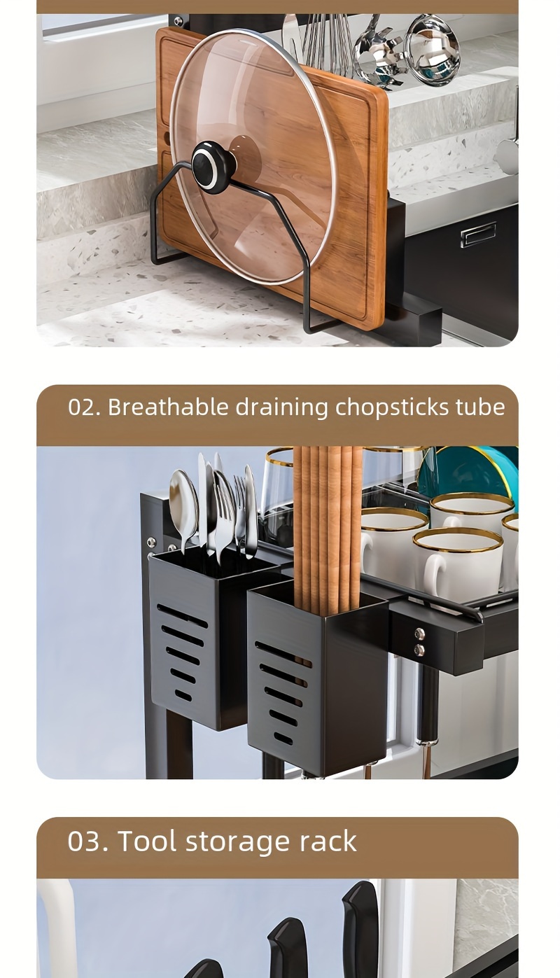 versatile kitchen organizer rack cast iron no     dishes utensils more ideal for home storage drain rack chopsticks ladle hook cleaning basket details 13