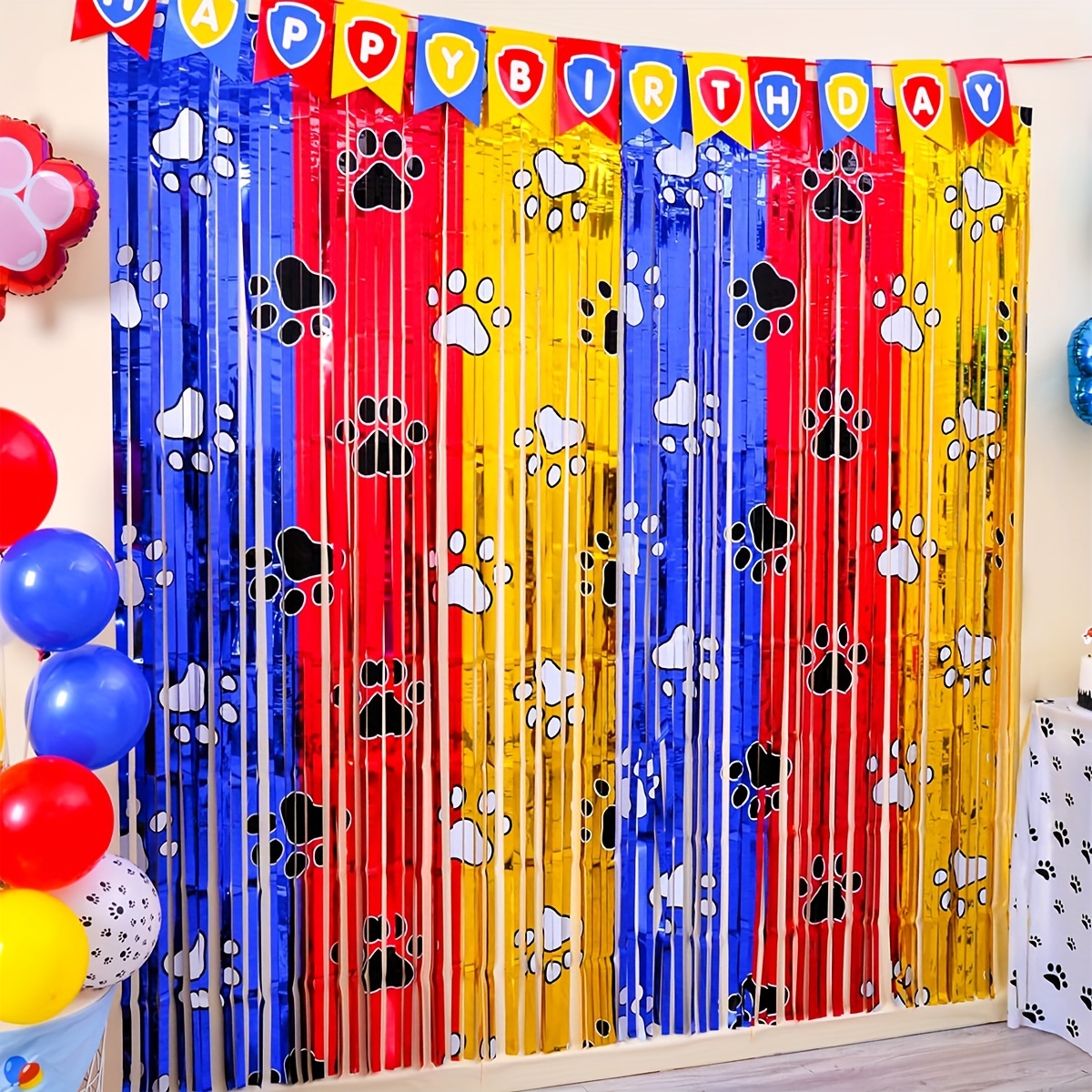 

Paw Birthday Party Decorations, 3.3ft X 6.6ft Metallic Tinsel Foil Streamer Fringe Backdrop Party Streamer Backdrop For Birthday, Graduation Decorations And New Year Eve Party Decor Supplies