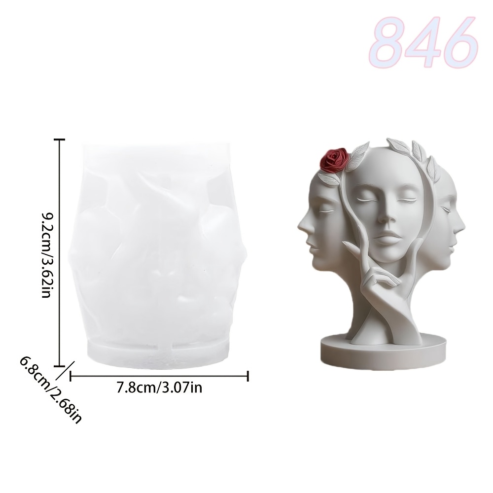 TEMU 1pc Four-sided Statue Resin Silicone Mold, 3d Hand Holding Portrait Relief Flower And Leaf Design Silicone Mold, Resin Casting Craft, Handmade