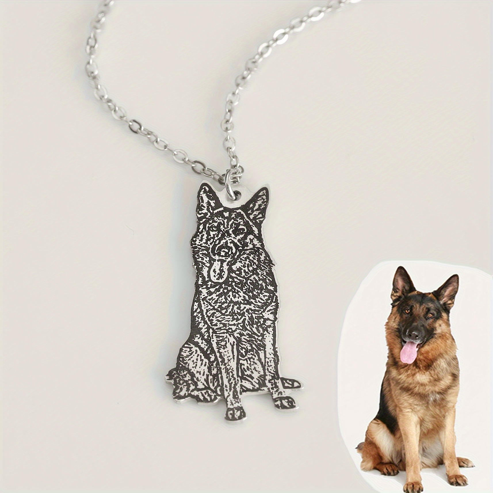 Personalized Engraved Photo Necklace with Dog Image Pendant