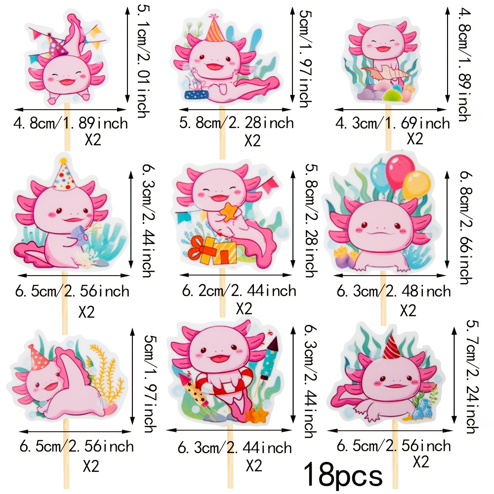Image of 18-piece Cute Salamander Theme Happy Birthday New Cupcake Decorating Set - Reptile, Baby Shower, Boys And Girls Birthday Party Decorations