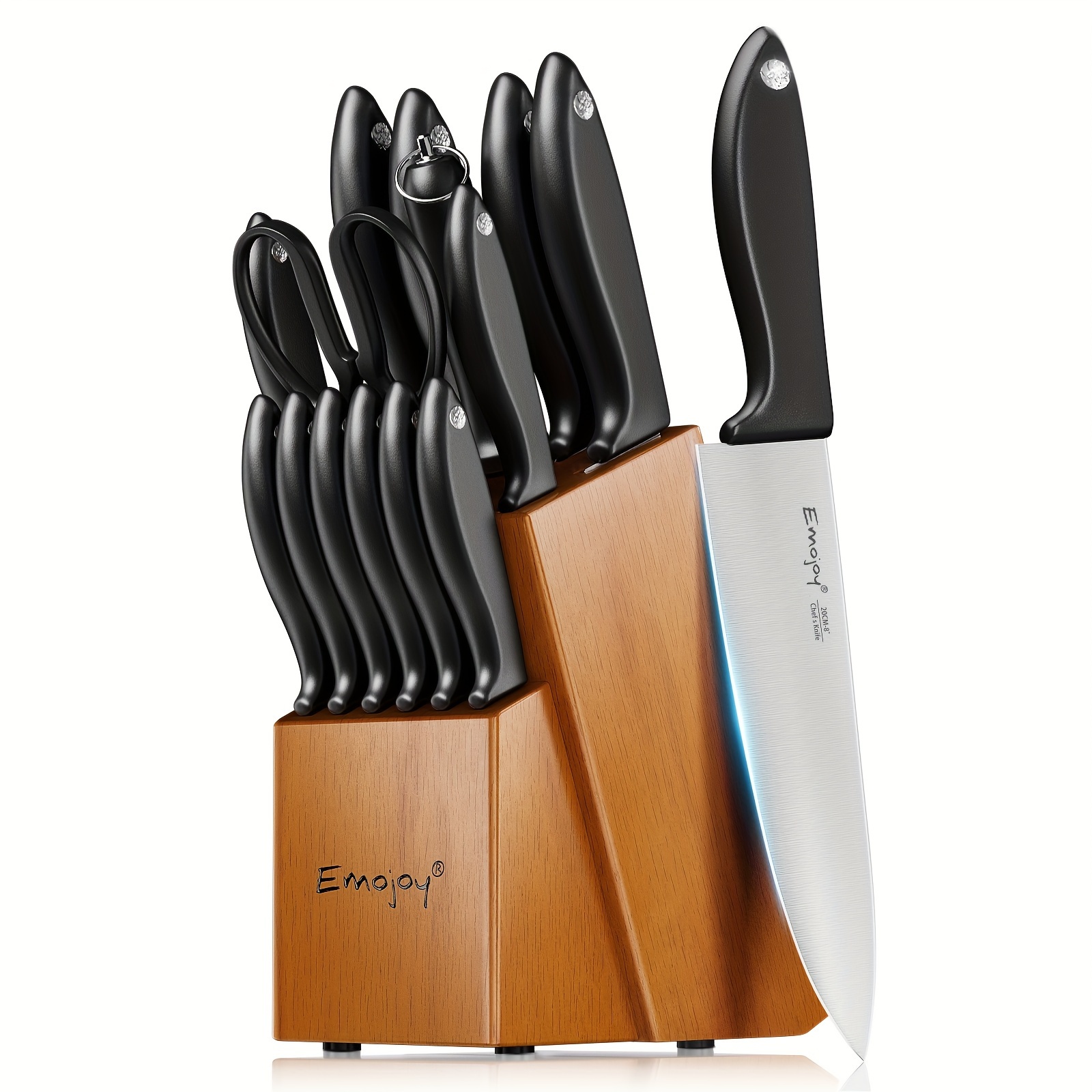 

15pcs, Knife Set, Stainless Steel Chef Knives With Ergonomic Pp Handles, Ultra-sharp Edge, Includes Chef Knife, Bread Knife, Paring Knife, Shears & Wooden Block, Black