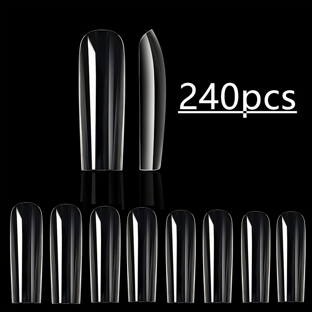 Image of 120/240pcs Transparent Seamless Long Square Nail Art False Nails Mixed 12 Sizes Full Cover Water Pipe Nails Press-on Artificial Fake Nail Patches