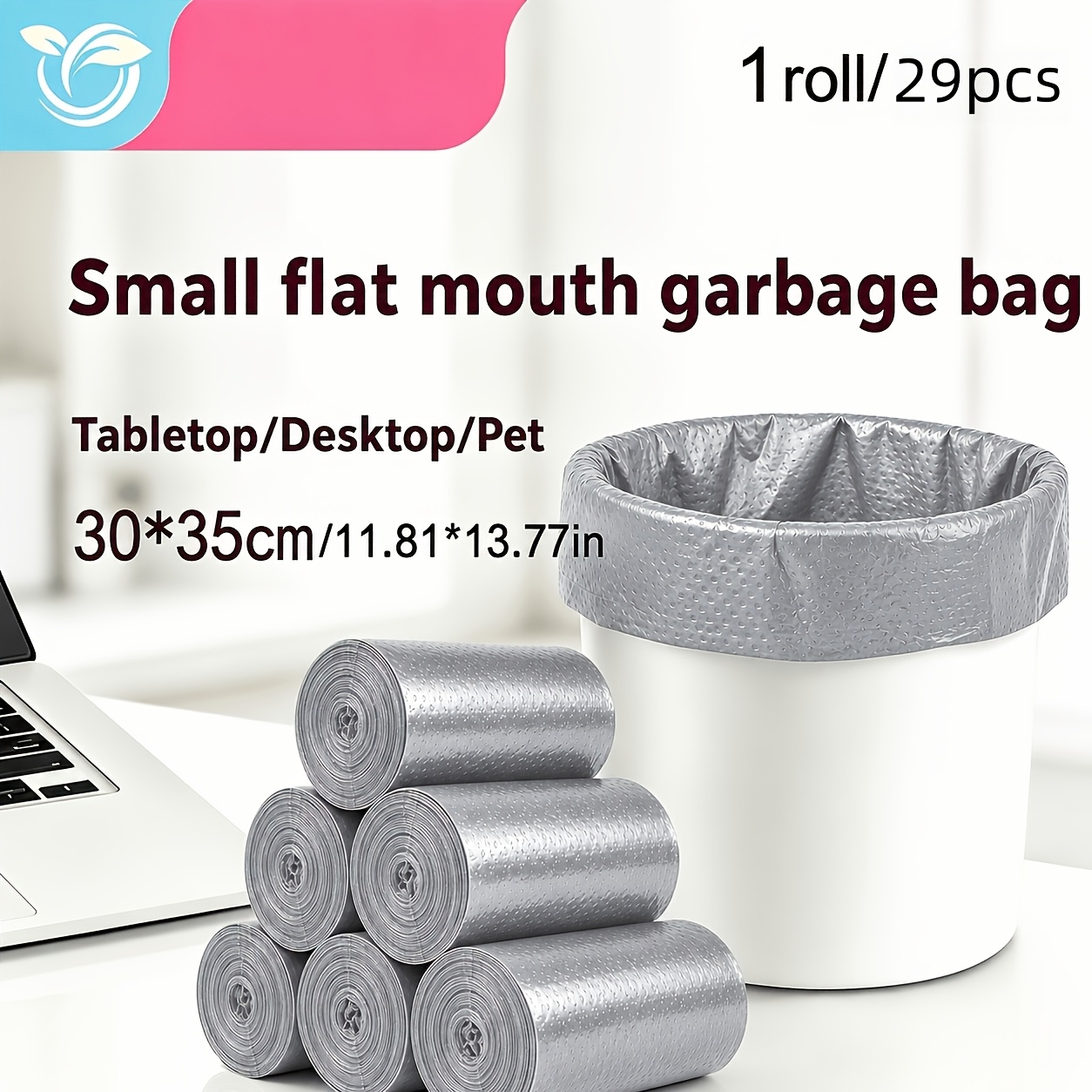 TEMU 1 Rouleau/29 Mini Sacs Poubelle Argentés à Fond Plat, 11,81 x 13,78 Pouces - Sacs Poubelle -Fuite à Détacher, Adaptés pour Bureau, Voiture et