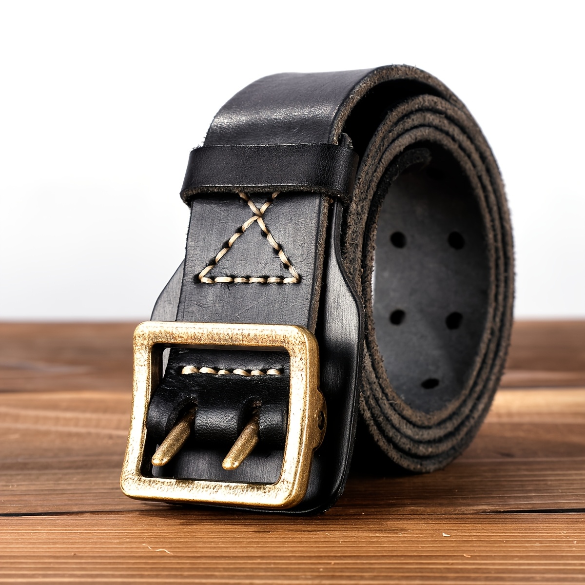 TEMU Men's Vintage Genuine Leather Belt With A Double-needle , Made From Heavy Full-grain Cowhide. In , It Pairs Well With Jeans, Casual Pants, And
