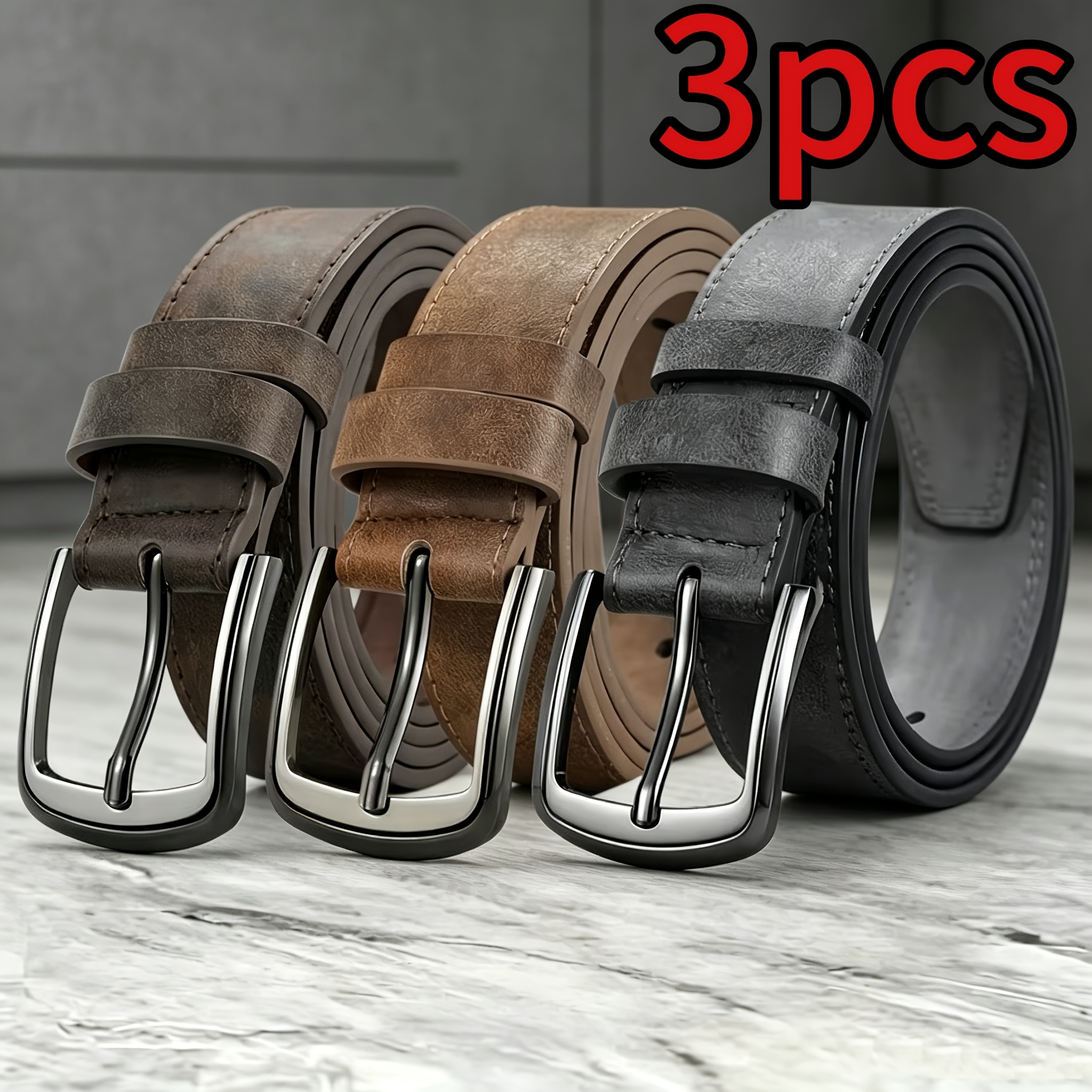 TEMU 3pcs Men's Designer Casual Belts With Metal Needle - High-quality Belt, Versatile For Everyday And Formal Wear, Everyday Accessory | Modern Belt