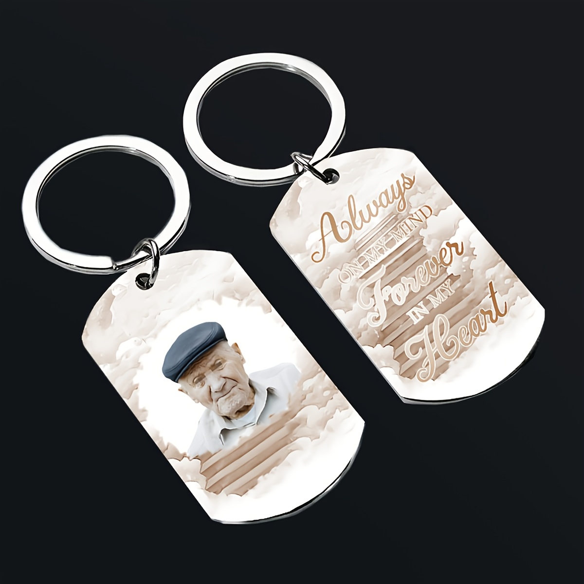 

1pc Personalized Stainless Steel Keychain, Custom Memorial Photo Keyring, Double-sided Print, Oblong Metal Key Chain With Ring , Ideal For Decoration & Anniversary, Single Piece, Brown Clouds Design