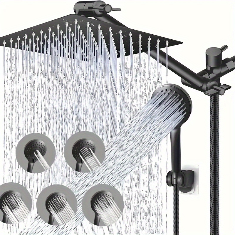 

1pc Black High Pressure Shower Head Set, 8 Inch Rain Head, Head Set, Bathroom Shower Head, Handheld Shower Head, Bathroom Accessories