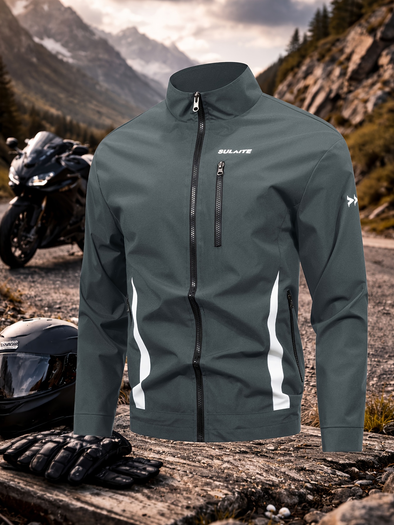 mens lightweight windproof cycling jacket with stand up collar and zippered pockets regular fit spring autumn sports running casual outerwear mountain bike cycling jersey non stretch fabric sport jacket sporty  
