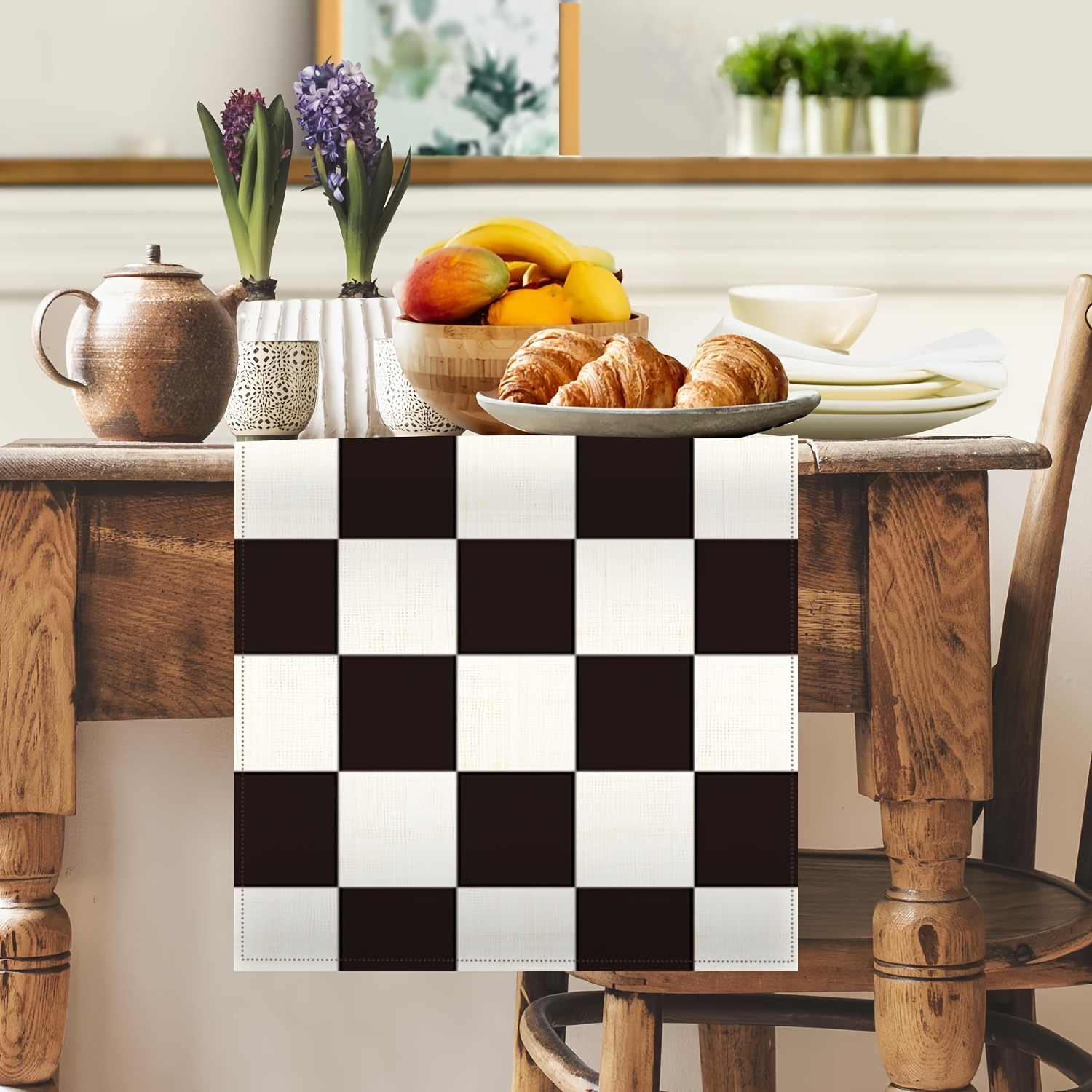 linen checkered table runner black white design racing Temu Germany