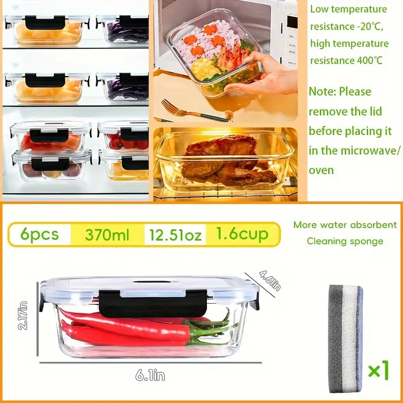 4 piece glass container set 1520ml 51 4oz 6 4cup microwave safe bpa free reusable food containers with secure latches Product details 9