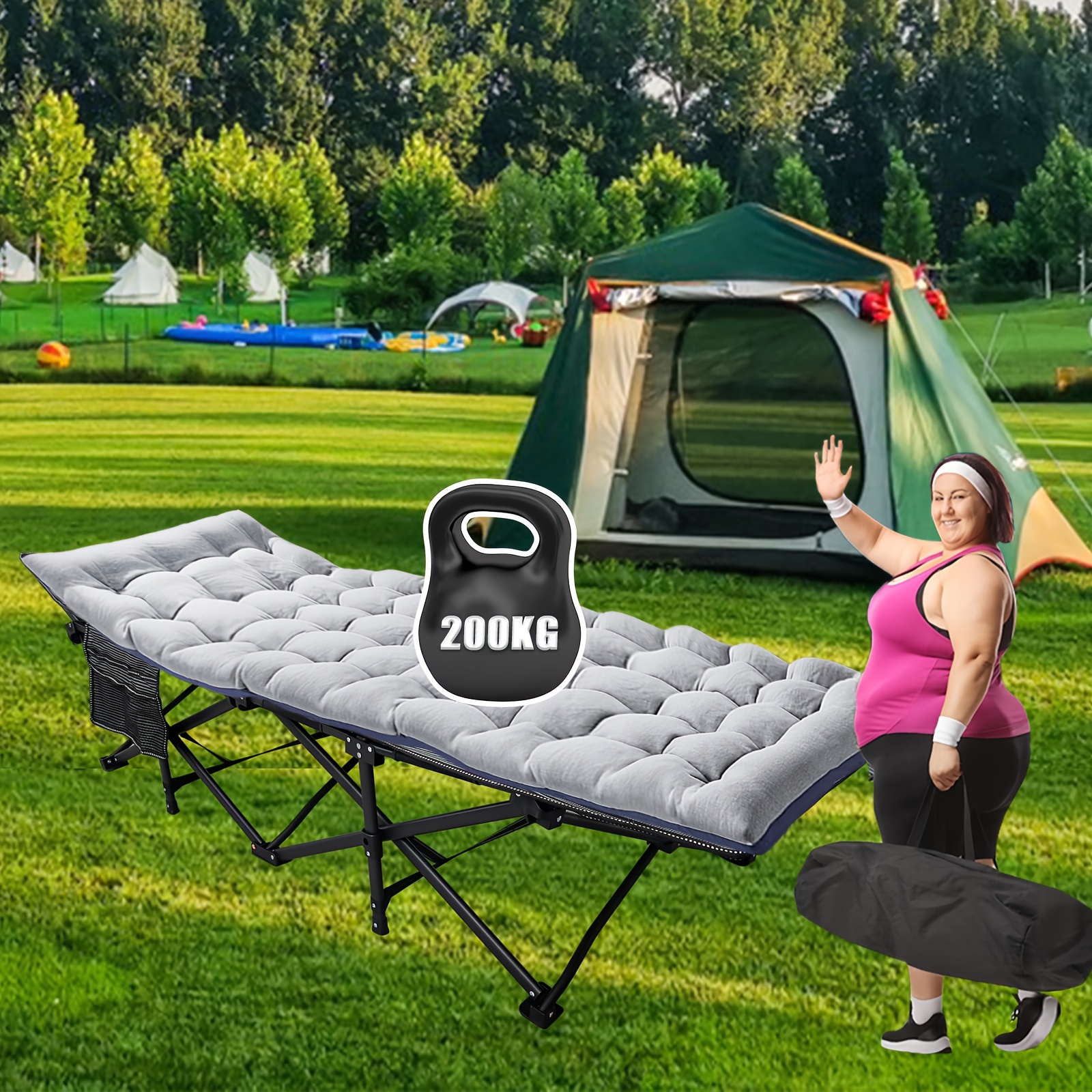 Foldable Cot 190*66*35cm Portable Camping Folding Bed Sturdy Frame With Padding Breathable And Comfortable Suitable For Outdoor Leisure Rest Nap Use
