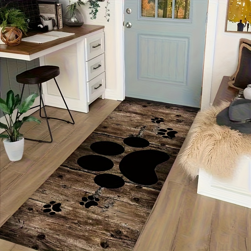 E-shop 1 Stück Vintage Holzbrett Tierpfoten-Teppich – Ideal für Bauernhaus, Rustikal, Zimmer – Maschinenwaschbare weiche Matte mit Holzmaserung &