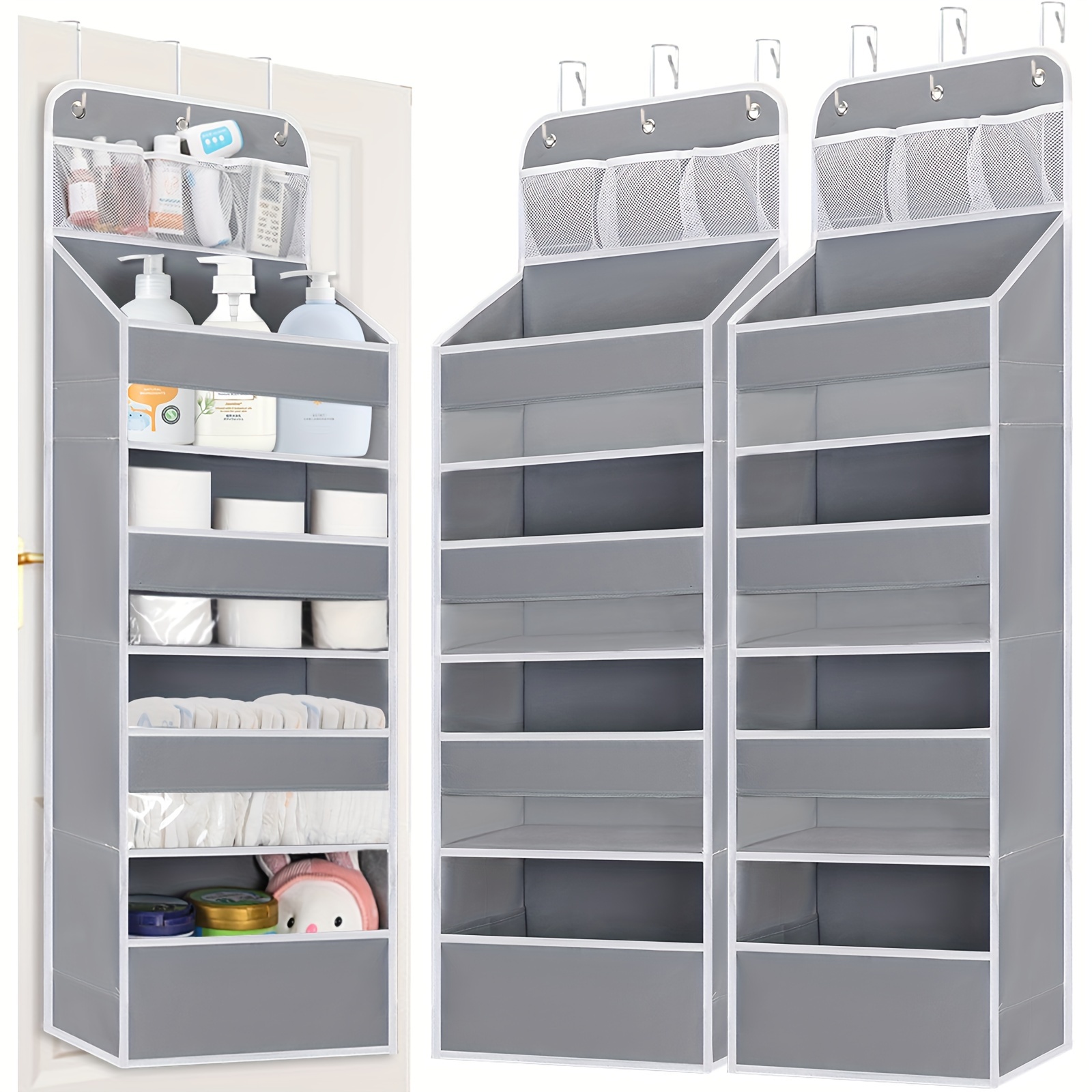 TEMU 2 Pack Over The Door Organizer, 5-shelf Hanging Storage Organizer With Clear Window 4 Large Capacity Pockets, Swing-proof Foldable Behind Door