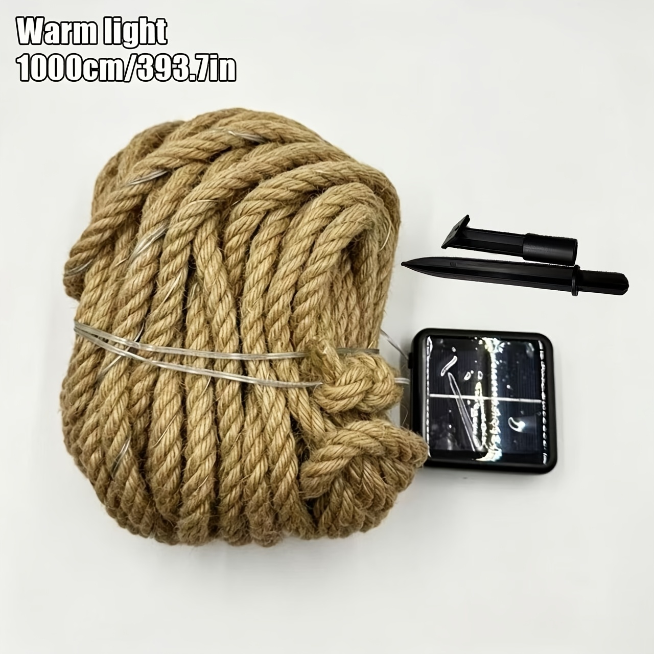 TEMU Outdoor Holiday Lights, Solar Hemp Rope Lights, Vintage Jute Rope Lights 196in/373in, Solar Led String Lights, Solar Outdoor Lights, Flexible