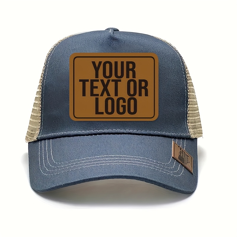 E-shop RANYI Maßgeschneiderte Trucker-Mütze – Personalisierter Kunstleder-Patch mit Ihrem Text oder , Verstellbare Mesh-Baseballkappe für Branding,