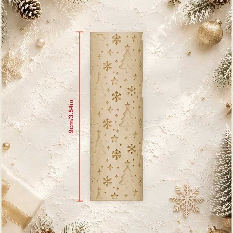 TEMU 1pc Christmas Tree Snowflake Star Texture Roller, Textured Embossing Polymer Clay Texture Roller - Embossing Tool, Suitable For Coasters,
