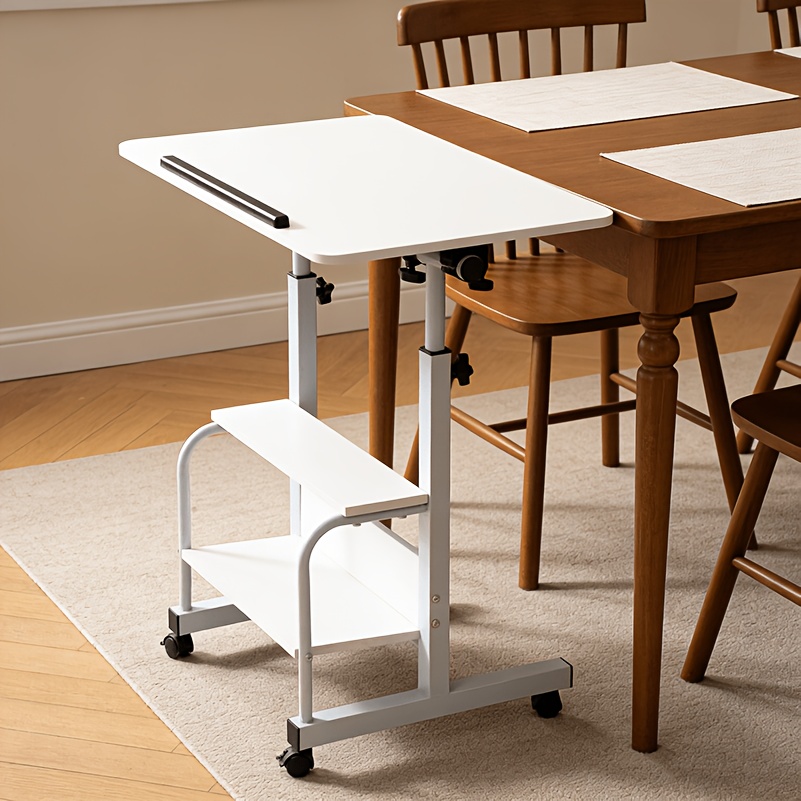 TEMU Tiltable Mobile Standing Desk With Wheels - Height Angle Adjustable Laptop Desk With Stopper, Rolling Overbed Table For Home Office, 2-tier