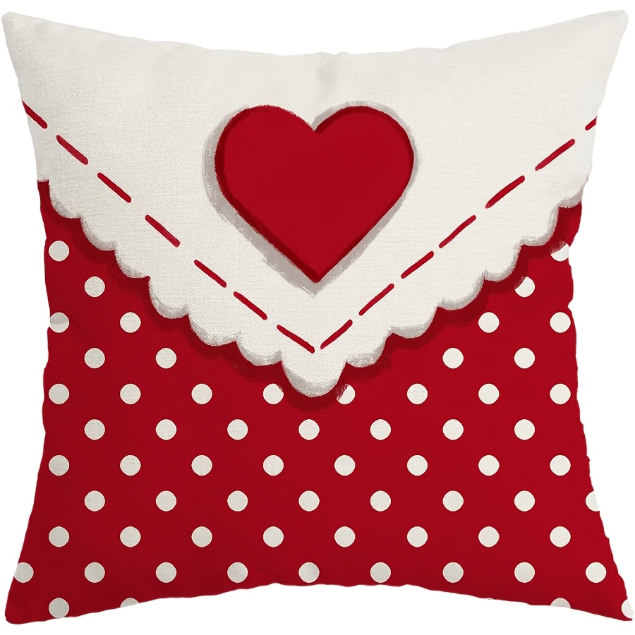 

1pc Valentine's Day Pillow Cover 18x18 Inch – Polka Dot , Farmhouse Style Decorative Case For Sofa, Couch, Or Home, Machine Washable Linen Blend With Zipper Closure, Pillows For Couch