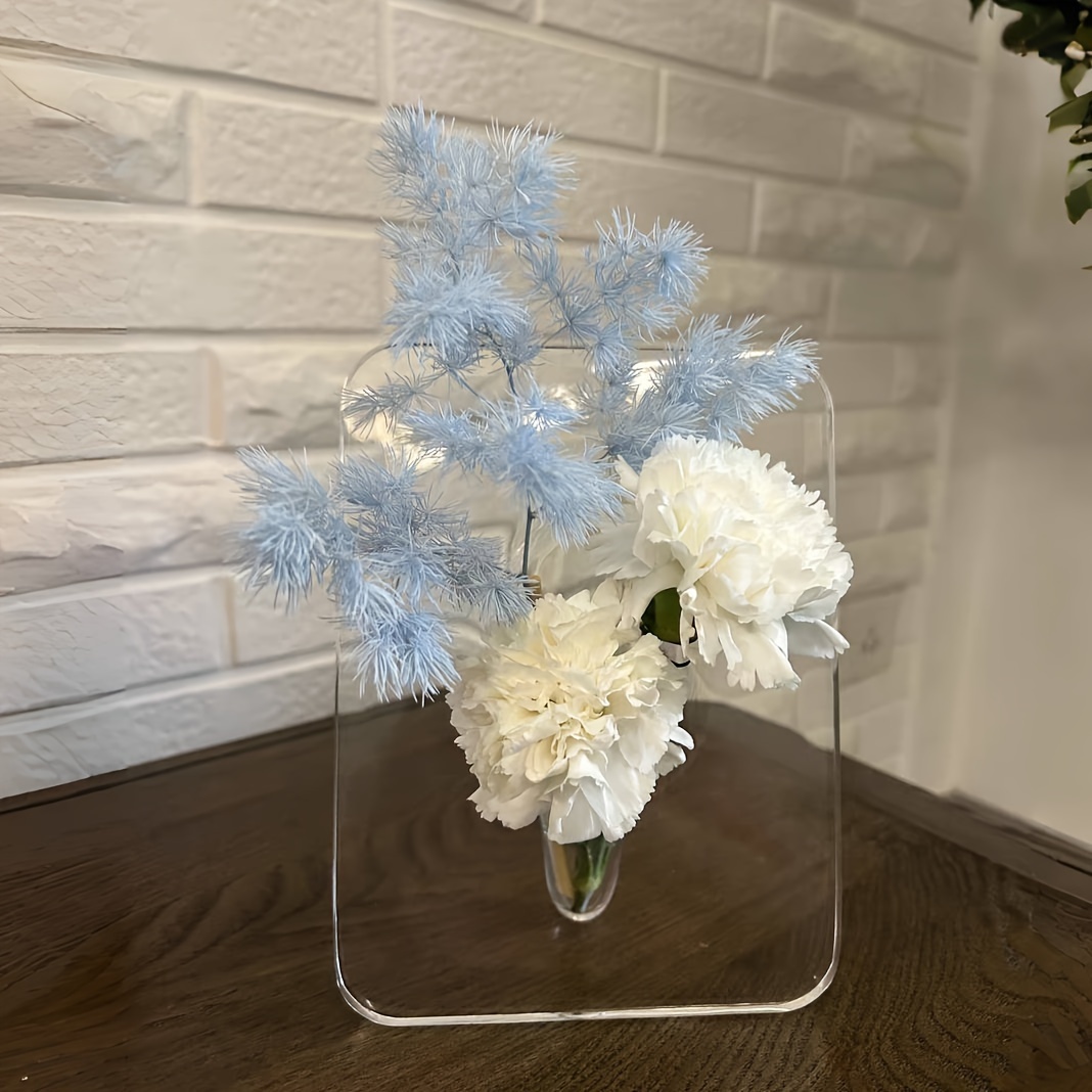 art deco style acrylic resin bud vase geometric transparent oblong flower vase creative picture frame design decorative home office desktop accessory small gift 1 piece flowers not included