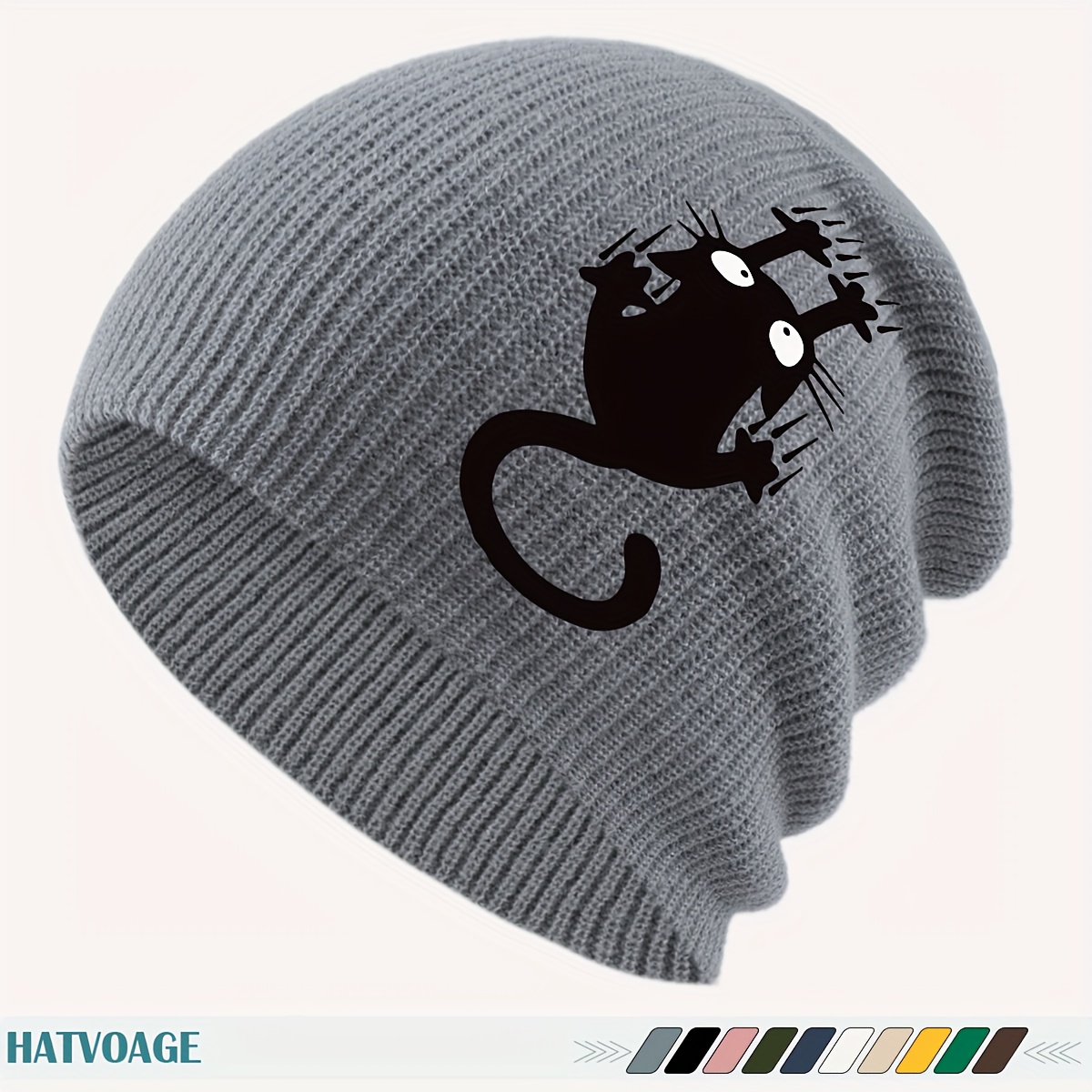 TEMU 1pc Cute Cat Print Knitcap Loose Comfortable Women's Skull Beanie Unisex Couple Runningcap Fashion Skateboard Hat Autumn Winter Warmhat Apparel