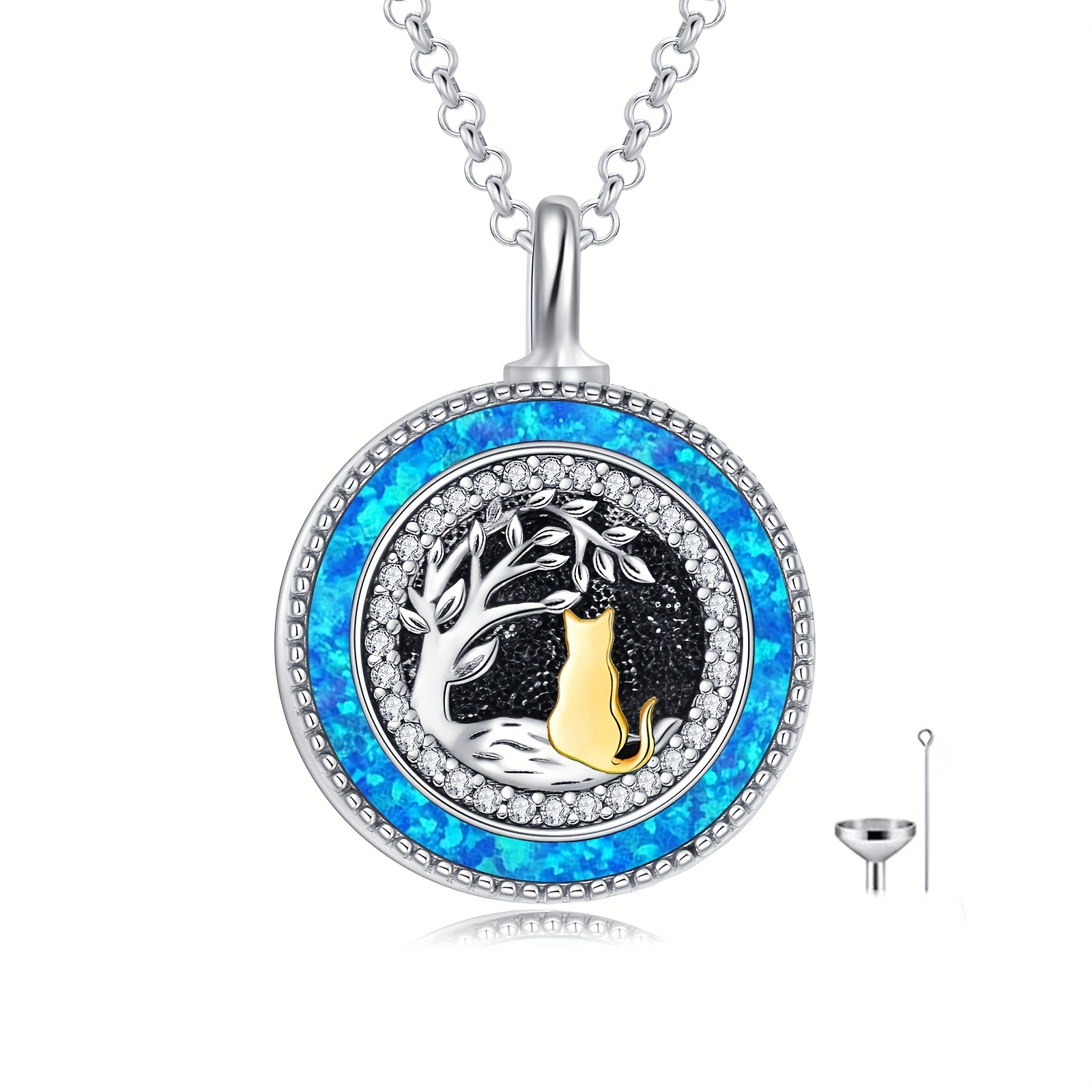 Cat Urn Necklace for Ashes, 925 Sterling Silver