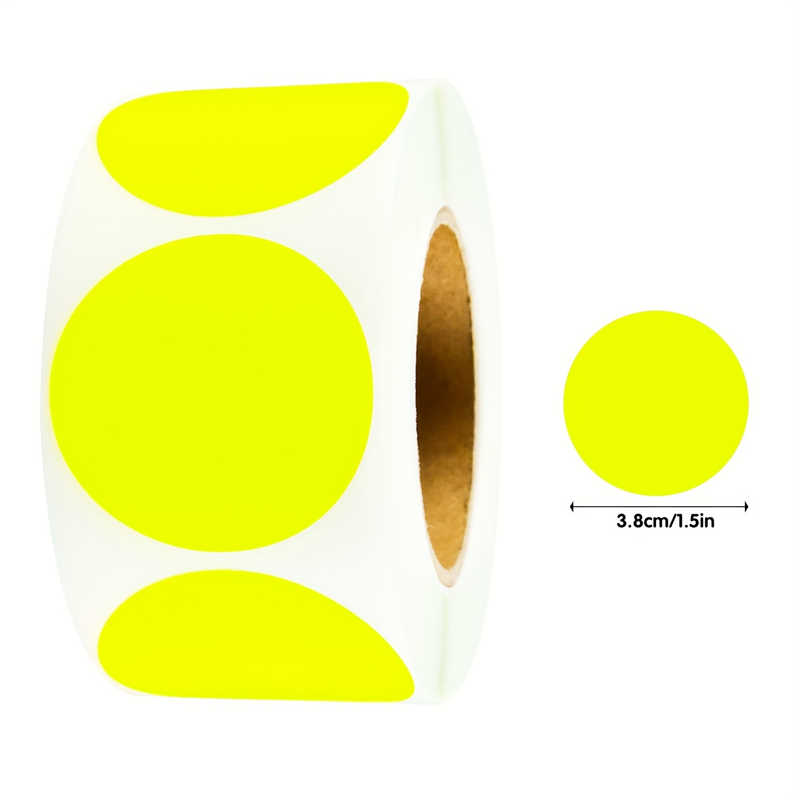 TEMU 300pcs Per Roll, Single Sticker 1.5 Inches / 3.8 Cm, Fluorescent Solid Color Round Dot Labels, Colorful Coding Round Stickers, Fluorescent Solid