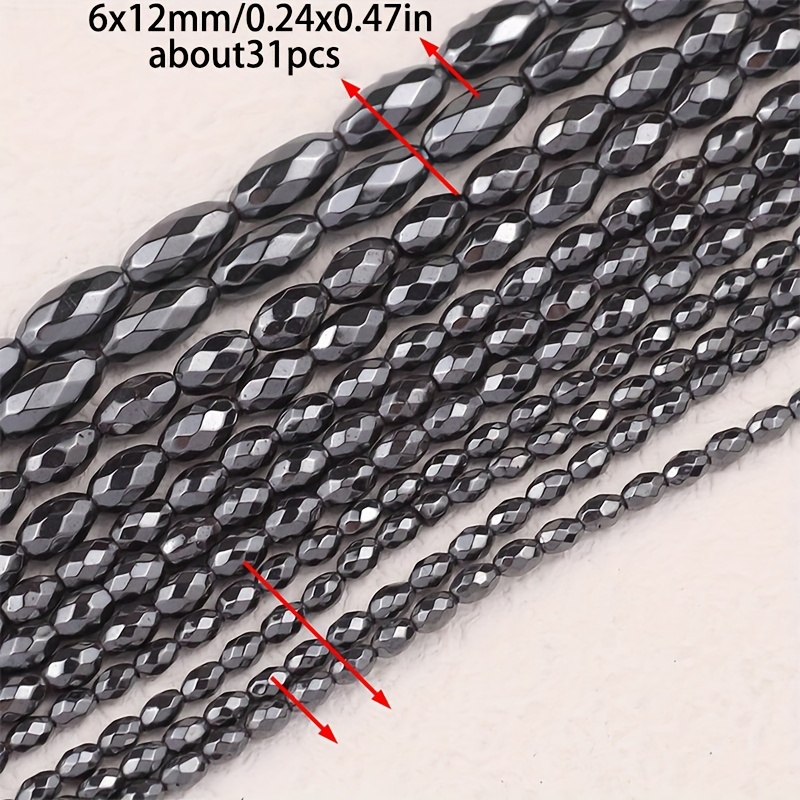 TEMU 4x5/4x6/5x8/6x12mm 1 Oval Rice Beads Natural Black Gallstone Hematite Stone Drill Loose Beads Flat Beads Spacer Beads For Handmade Bracelets