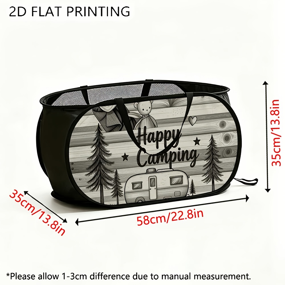 TEMU 1pc Large Foldable Pop-up Laundry Basket With Pattern - Portable Mesh Collapsible Hamper Suitable For Home, Dorm, Camping, Bedside & Bathroom
