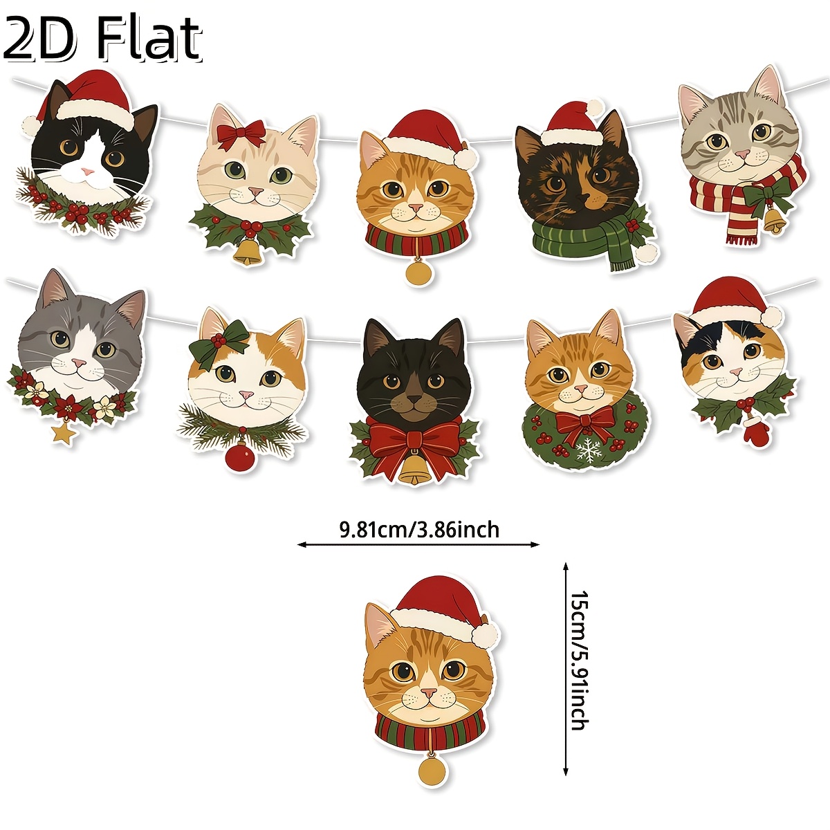 TEMU Striscione di carta 2D piatto con natalizi, a filo con di gattini festivi con di , e , da appendere per decorazioni natalizie da interno per ,