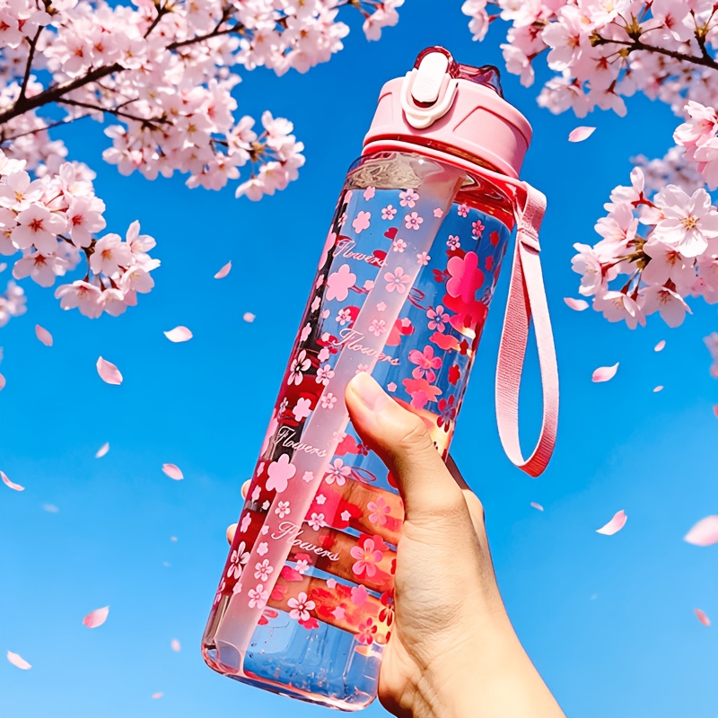 800ml Internet Celebrity Printed Portable Drawstring Plastic Cup High Aesthetic Straw Water Bottle Handbag Cup