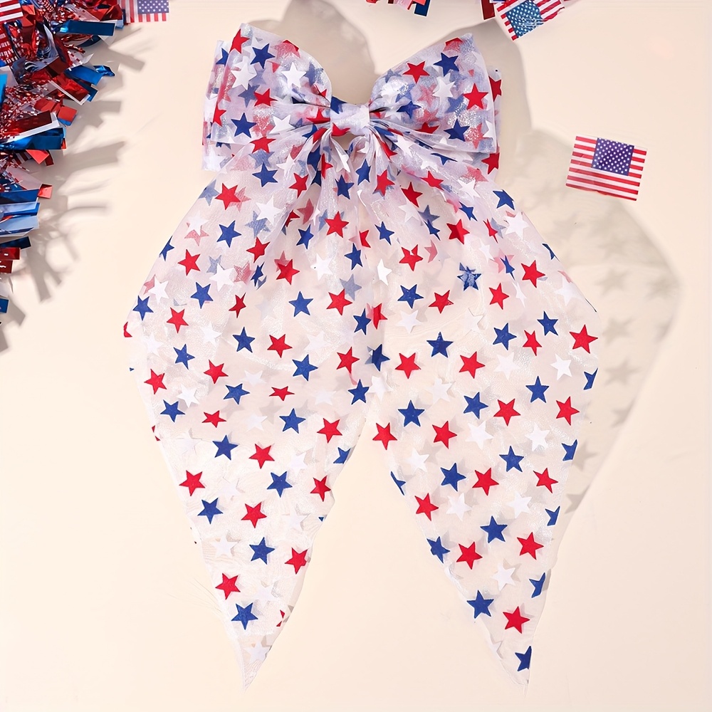 TEMU 1pc Patriotic American Flag Hair Bow Clip For Women - Elegant Hairpin With Stars & , Nonslip Fabric Hair Accessory For Celebrations, Festive Hair Accessory | Elegant | Durable Hairpin