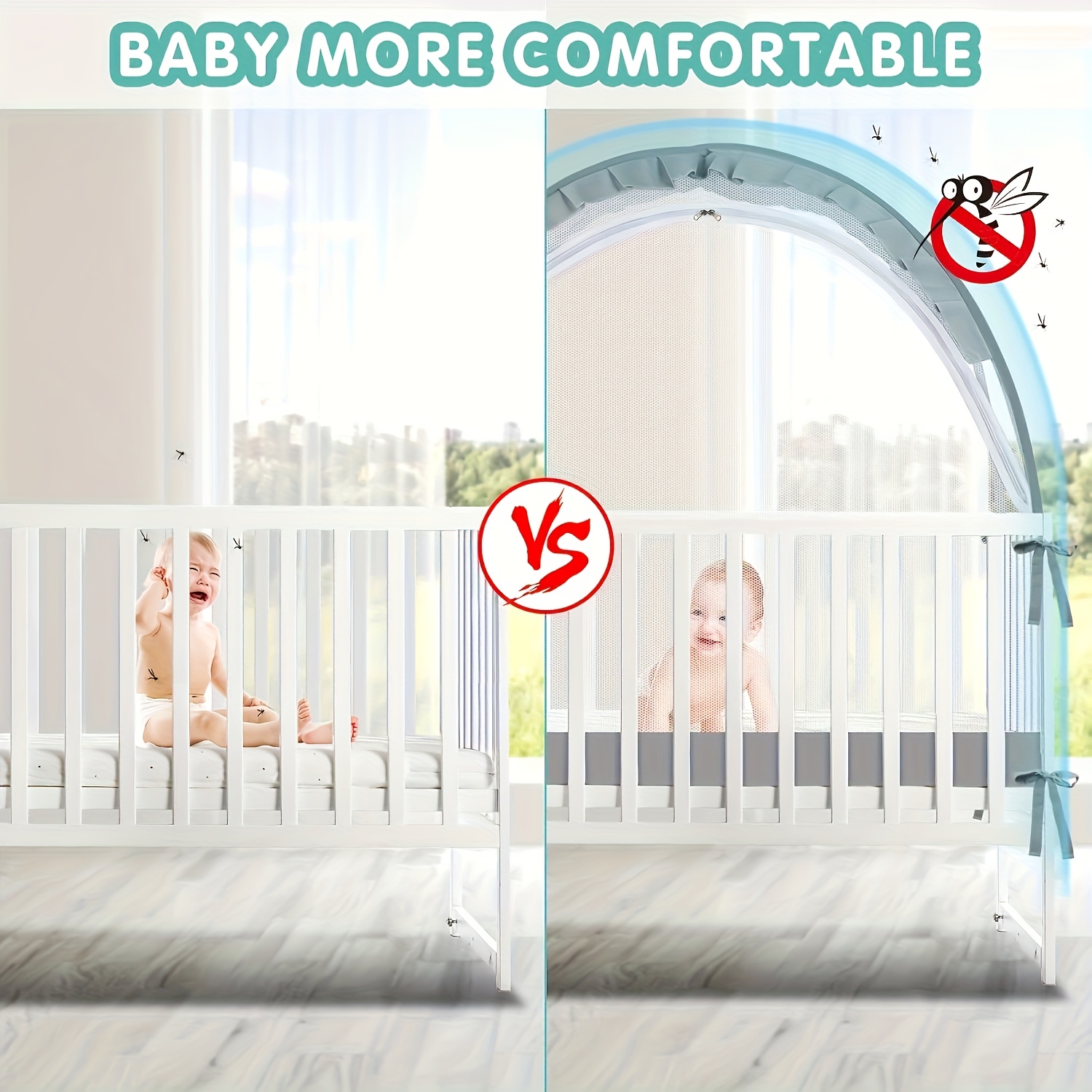 Crib Canopy - Netting to Prevent from Climbing Out - Sturdy And Breathable Pop-Up Tent for Cribs, Safety Cover