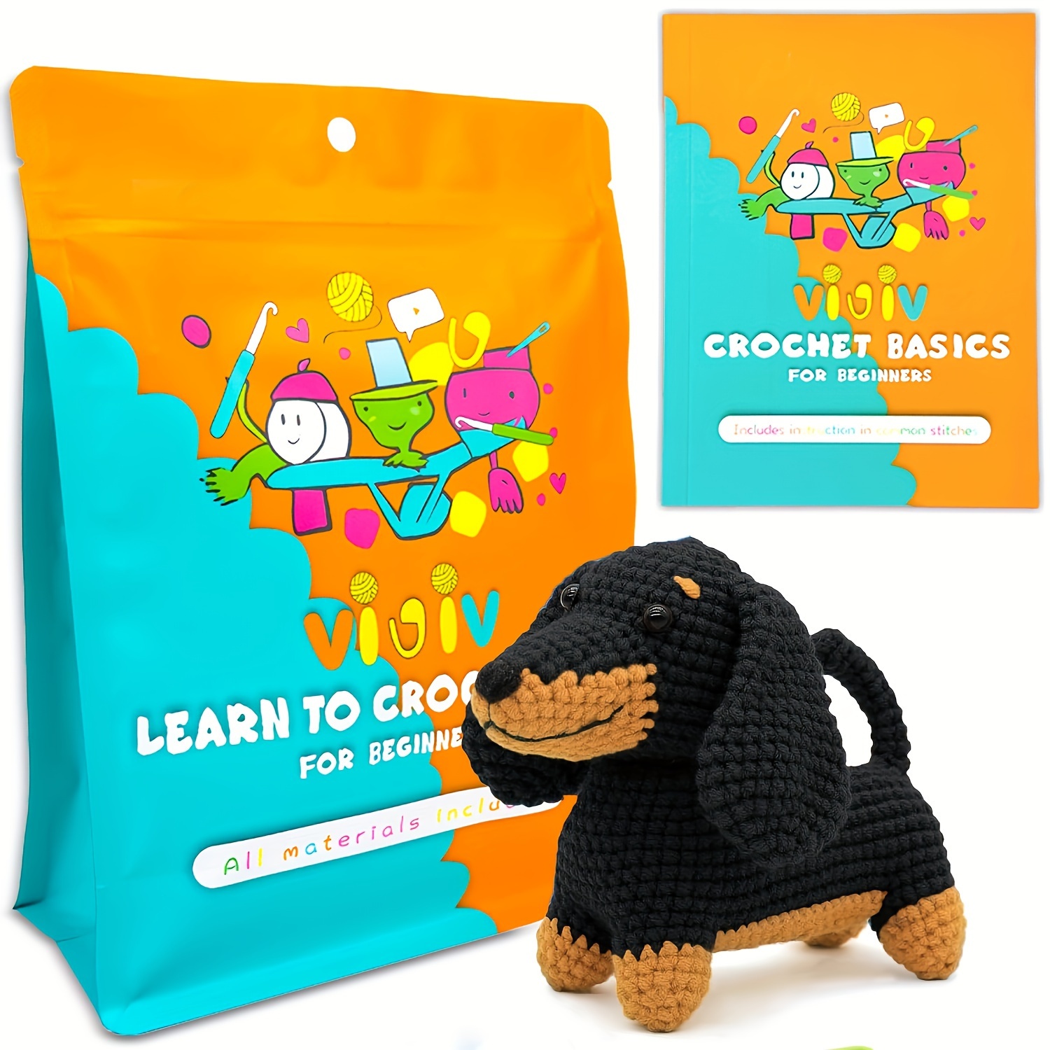 TEMU Vioiv Sausage Dog Crochet Kit For Beginners - Complete Diy Amigurumi Set With Video Tutorial, English Instructions & Gift Bag - Craft Lovers,