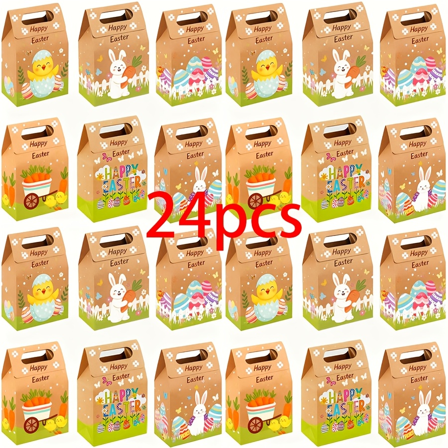 24pcs Easter Paper Gift Boxes | Handmade, Featuring Egg And Rabbit, Chicken And Carrot Patterns, The Gift Box And Easter Decorations Are For Easter Gifts