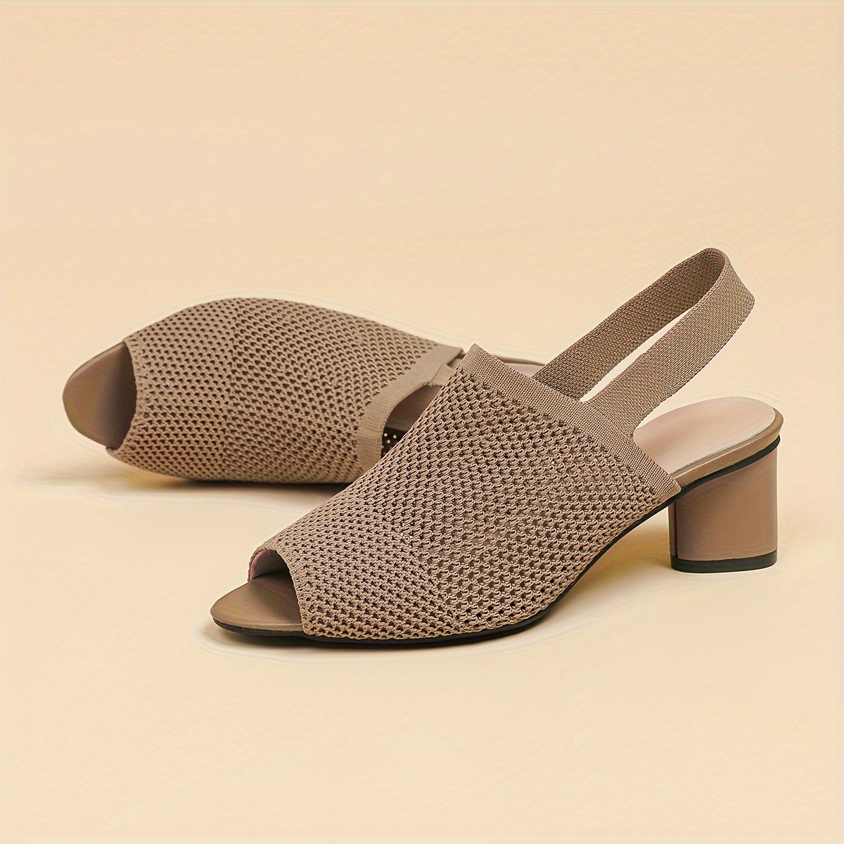 Women's Open-Toe Fish Mouth Cut-Out Breathable Fabric High Heel Chunky Heel Sandals with Open Back and Single Strap, Casual Plus Size Sandals, Women Shoes