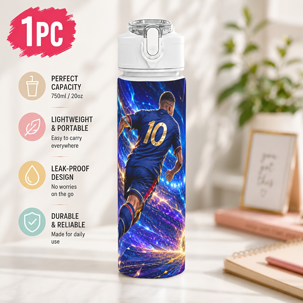 TEMU Bouteille d' en plastique 1 pièce 750 ml, de football, avec ouverture à , paille à directe, couvercle -fuite, grande , look , pour entraînement