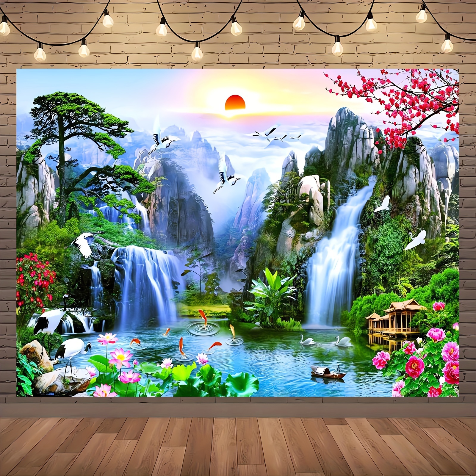 Large Fabric Wall Tapestry Enchanted Waterfall And Landscape_voghion.com