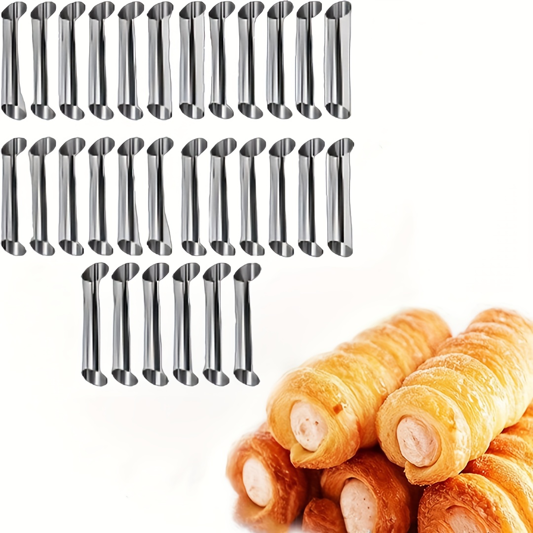 TEMU 30 piezas de moldes daneses rectos y oblicuos de acero inoxidable para cannoli, antiadherentes, forma de , moldes daneses para croissants y